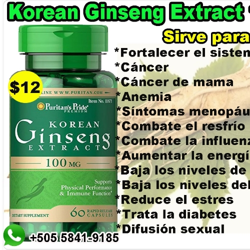 Korean Ginseng 100mg Frasco de 60 Tabletas