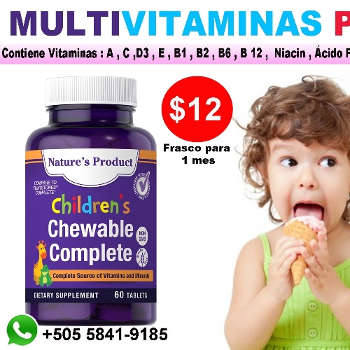 Multivitaminas para Niños, Frasco de 60 Tabletas Masticables , PipingRock