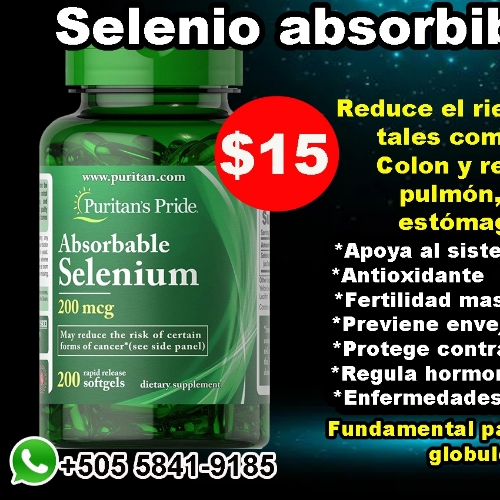 Selenio absorbible 200mcg Frasco de 100 Cápsulas Gel