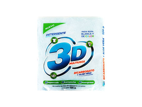 Detergente En Polvo 3D Bicarbonato Blanco Bolsa x 125 gr