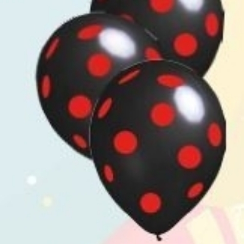 Globos Lunares Negro con Rojo 12" x 12 u.
