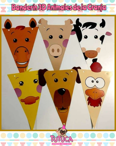 Banderín 3D Animales de la Granja