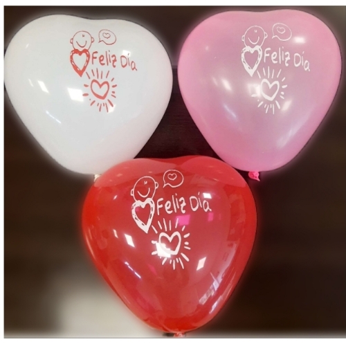 Globos Forma Corazón "Feliz día/ Te amo" 12" x 12 u.
