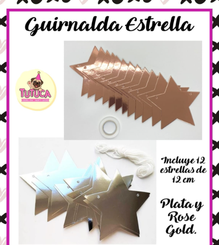 Guirnalda Estrella Metalizada Rose Gold y Plata