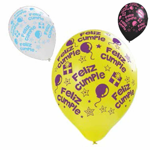 Globos Impresos Feliz Cumple 12" x 12 unidades