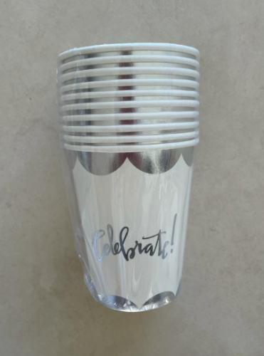 Vasos Celebrate Plata con Blanco x 10 u