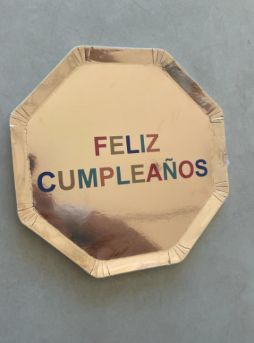 Platos Metalizados Rose Gold Feliz Cumpleaños x 10 u