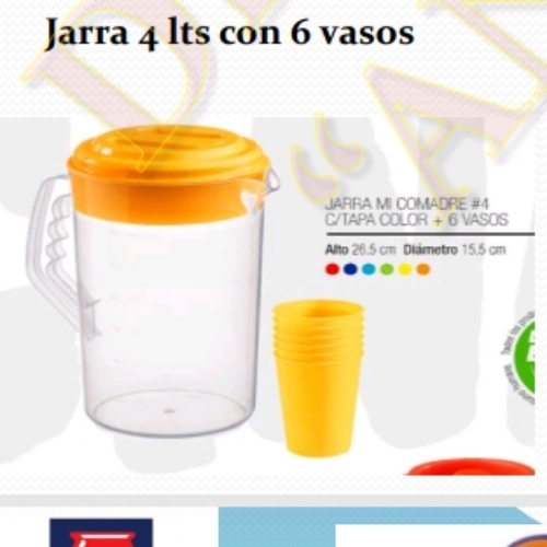 JARRA 4 LTS COMADRE + 6 VASOS