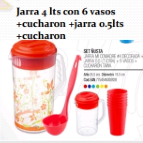 JARRA 4 LTS SET ÑUSTA 1 CUCHARON + 6 VASOS + JARRA 0.5 LTS SUMAC