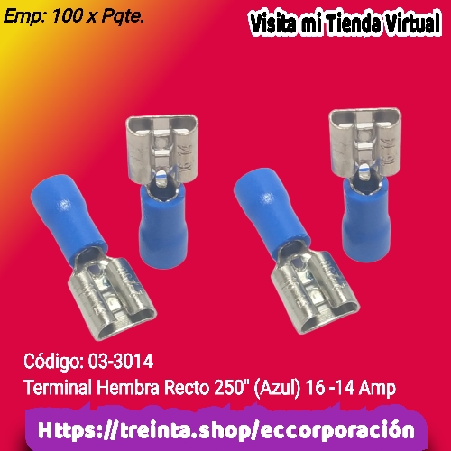 TERMINAL HEMBRA RECTA 250" (AZUL) 16 -14 Amp.