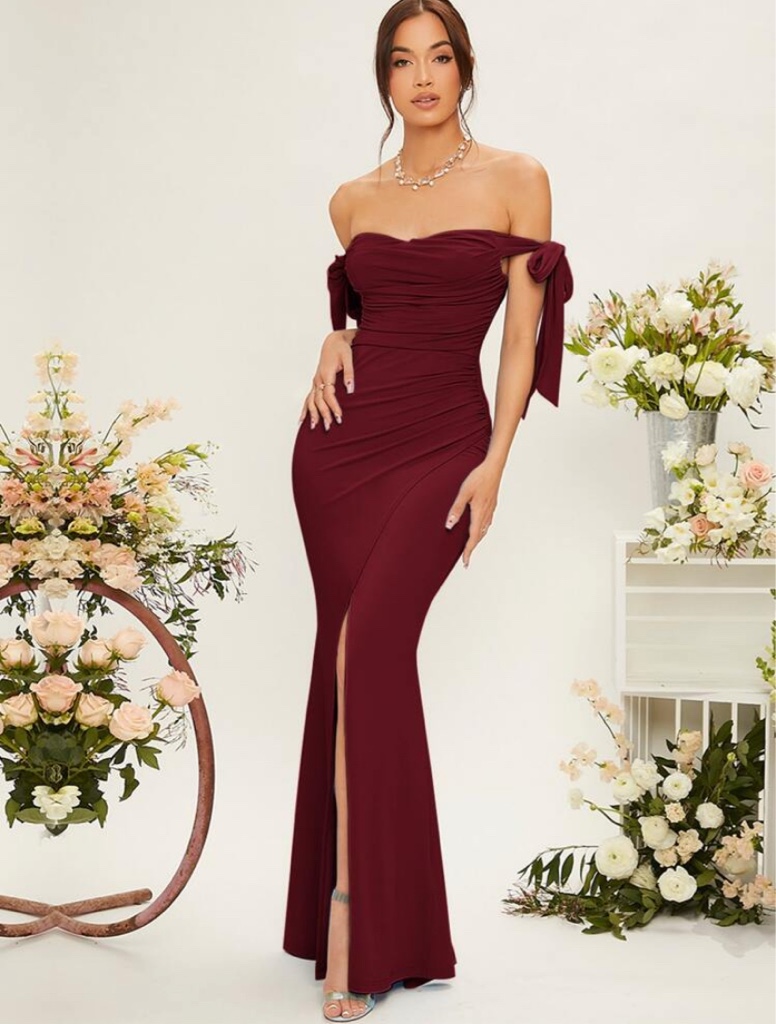 Vestido borgoña hombros descubiertos
