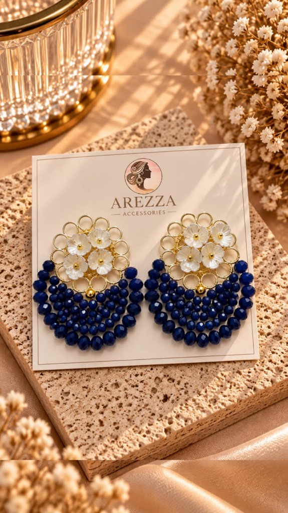 Arete azul y base filigrama