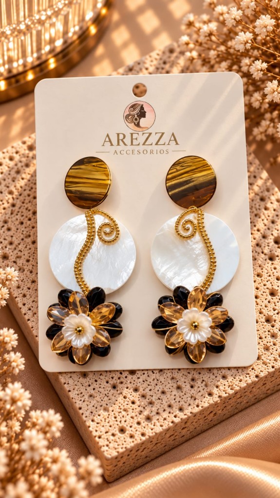 Arete base acero concha nacar
