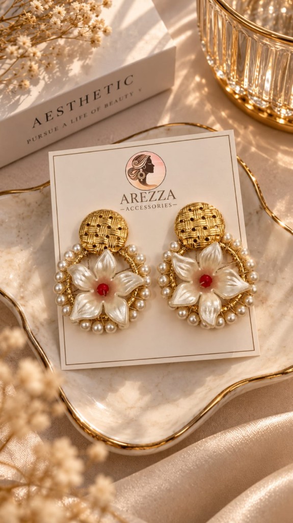 Arete tipo argolla con flor