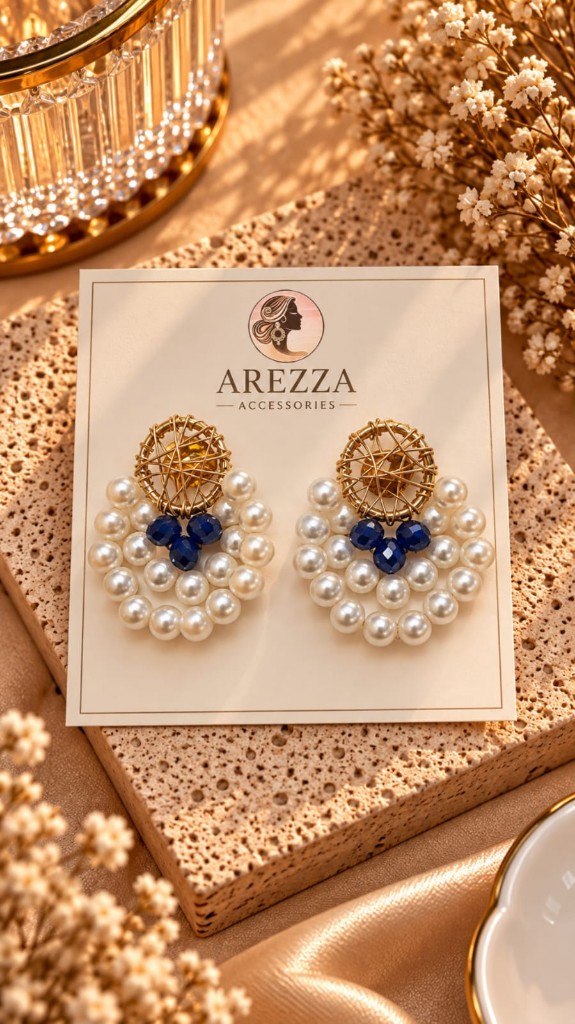 Aretes perlas blancas y una azul pequeño