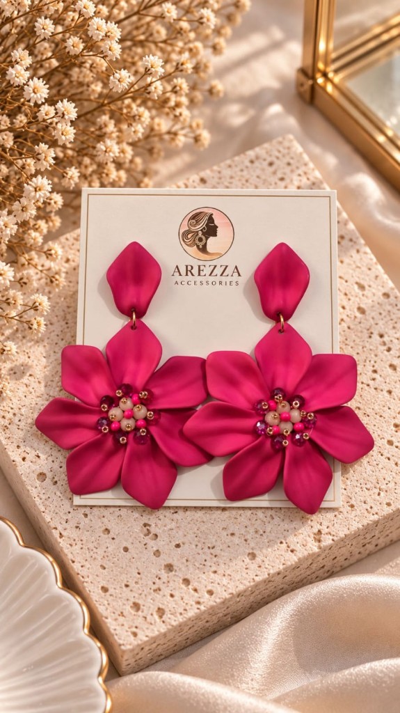 Arete flor rosa fucsia