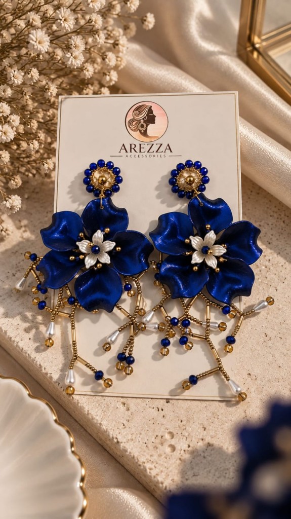 Arete flor grande con malla larga