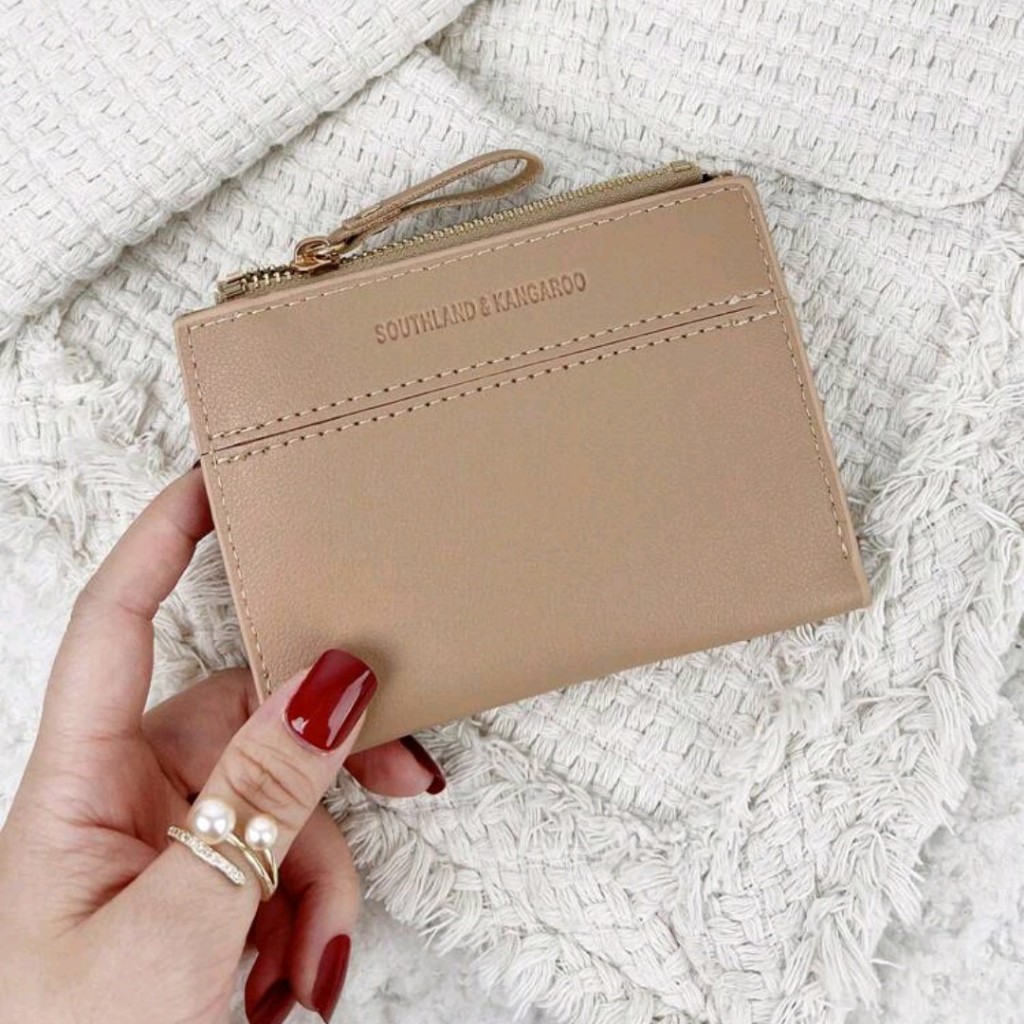 Billetera plegable beige
