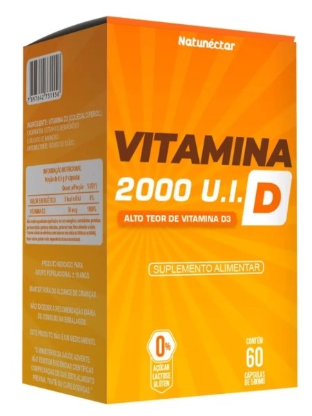 Vitamina D 2.000 U.I - Vitamina D3 60 Cápsulas Suplemento Alimentar - Natunéctar