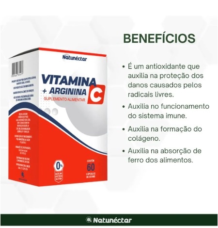 Vitamina C Com Arginina 500mg 60 Cápsulas - Natunéctar