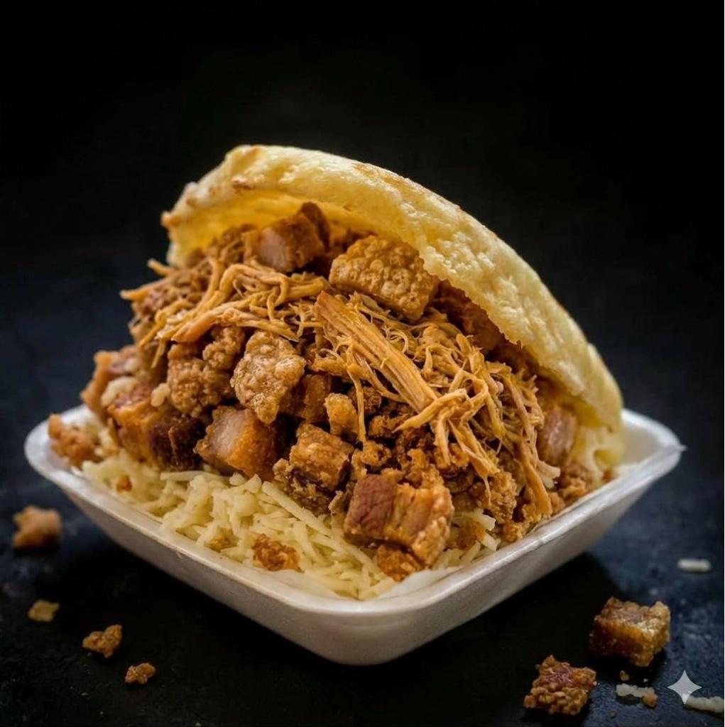 Arepa rellena carne chicharrón