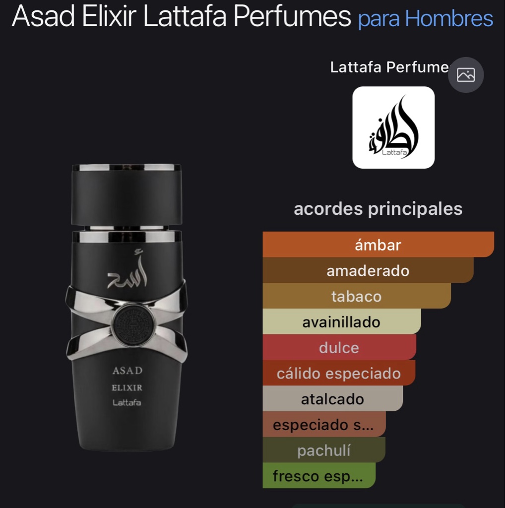 Asad Elixir Lattafa Perfumes para Hombres