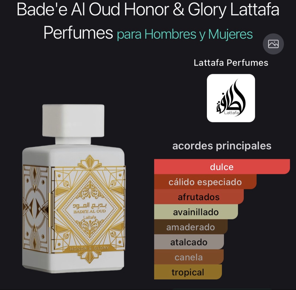 Bade'e Al Oud Honor & Glory Lattafa Perfumes para Hombres y Mujeres