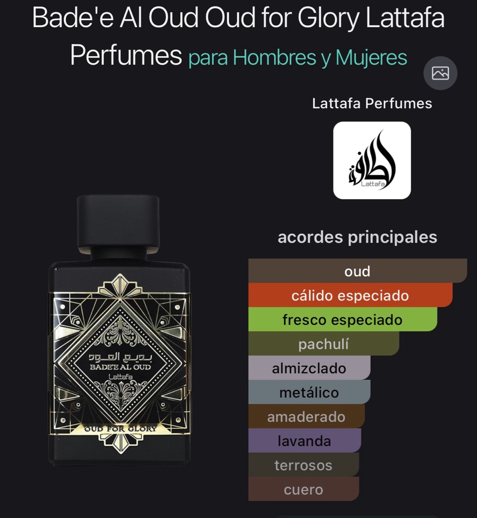 Bade'e Al Oud Oud for Glory Lattafa Perfumes para Hombres y Mujeres