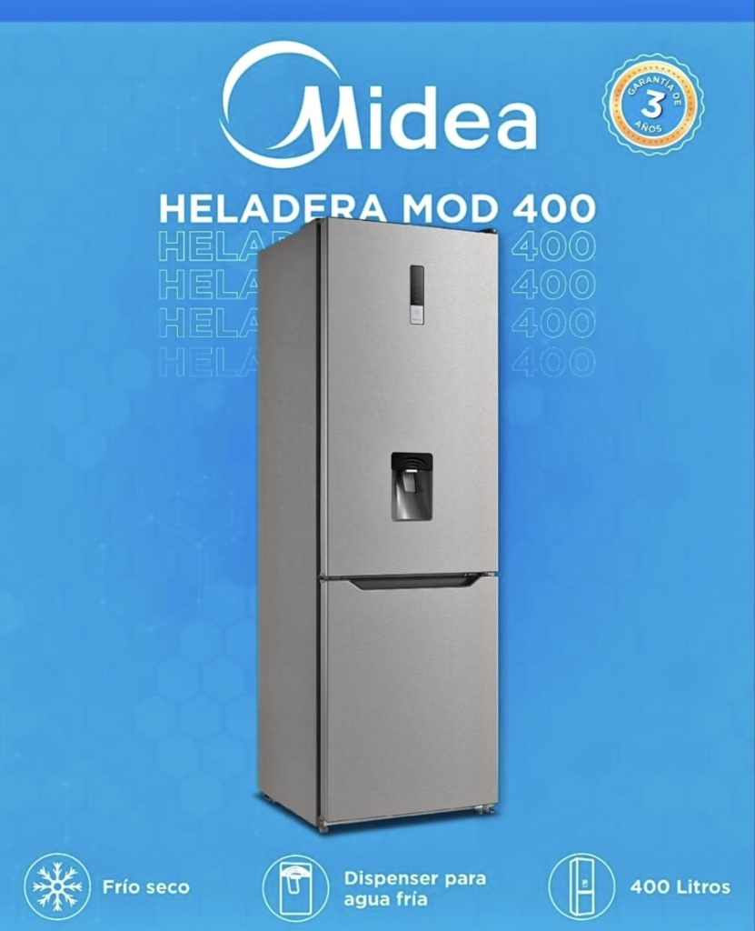 Heladera Midea 400 litros frío seco color inox