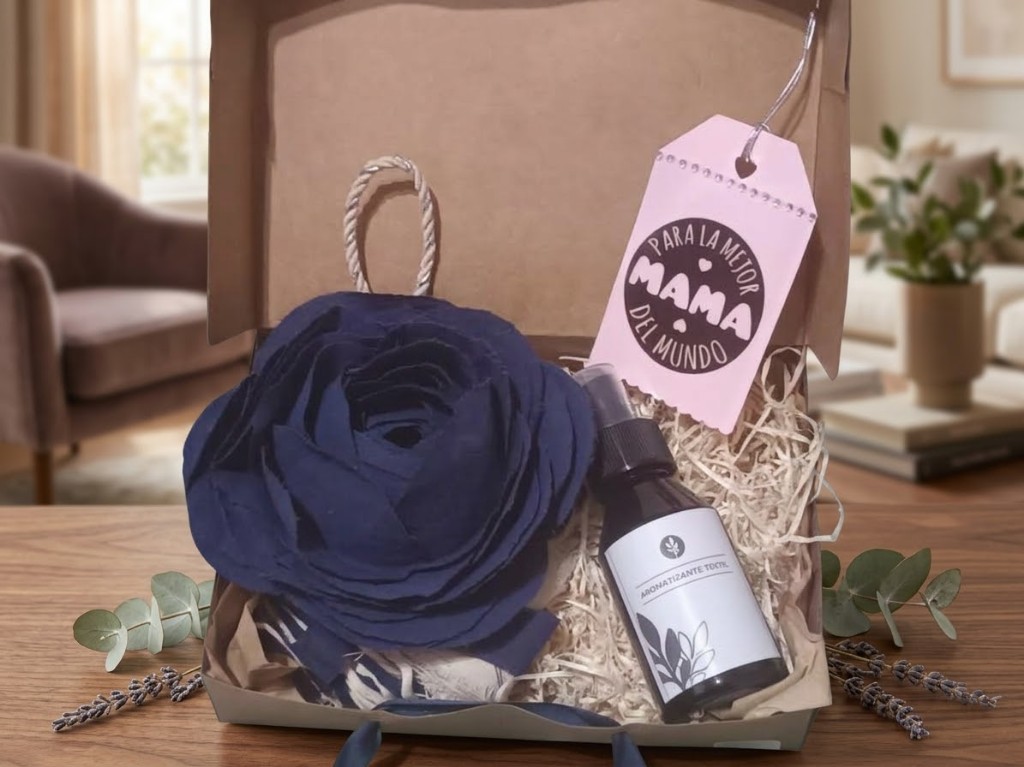 Set rosa de tela azul spray textil