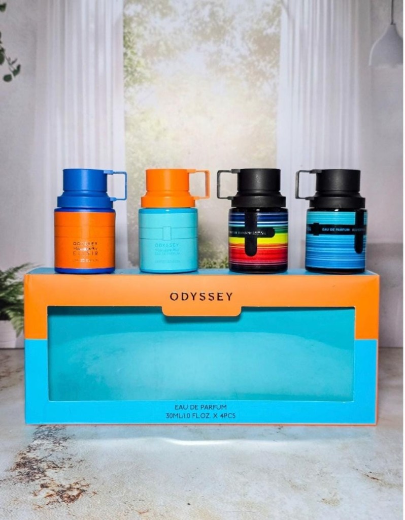 Set Odyssey (con las fragancias Mandarin Sky, Elixir, Spectra y Spectra Blue de Armaf).