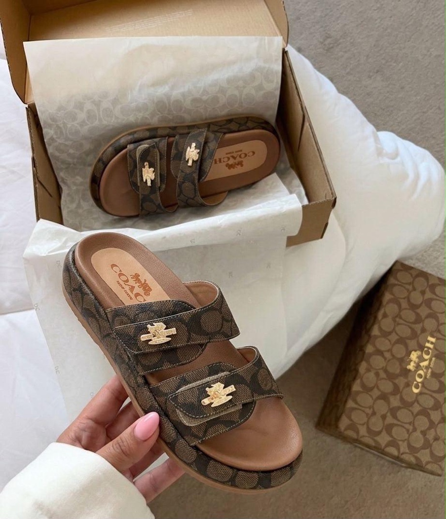 Coach sandalias café y negra