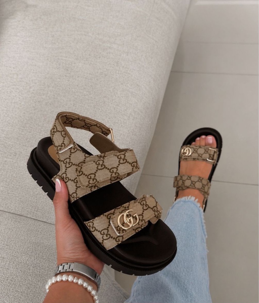 Gucci sandalia café ajuste velcro