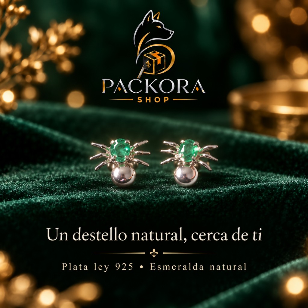 TOPITOS EN PLATA LEY 925 CON ESMERALDA CALIDAD CLASICA