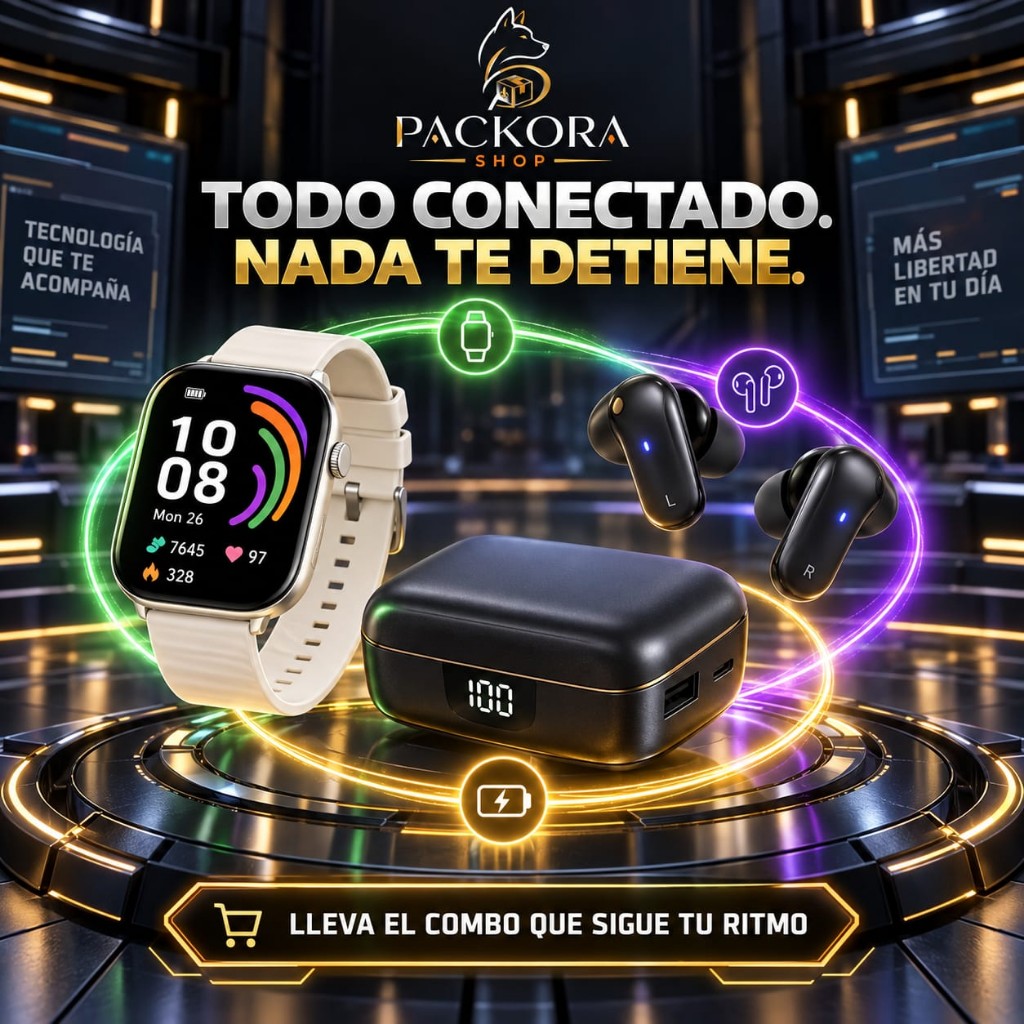 Combo K8: Smartwatch + Audífonos con Estuche Power Bank