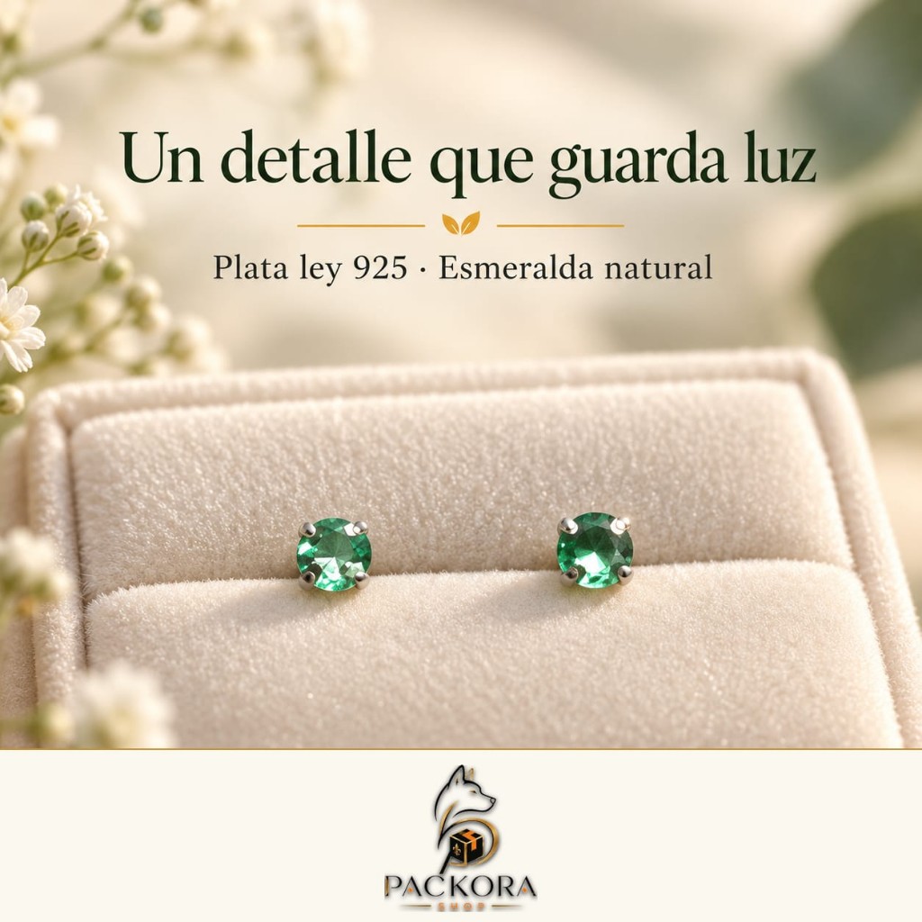 TOPITOS EN PLATA LEY 925 CON ESMERALDA CALIDAD SELECCIONADA