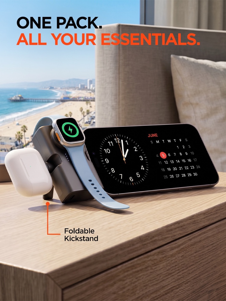 Hypergear 5,000mAh | Power Pack Nano Ultra-Mini Power Bank with Built-In Apple Watch Charger Black