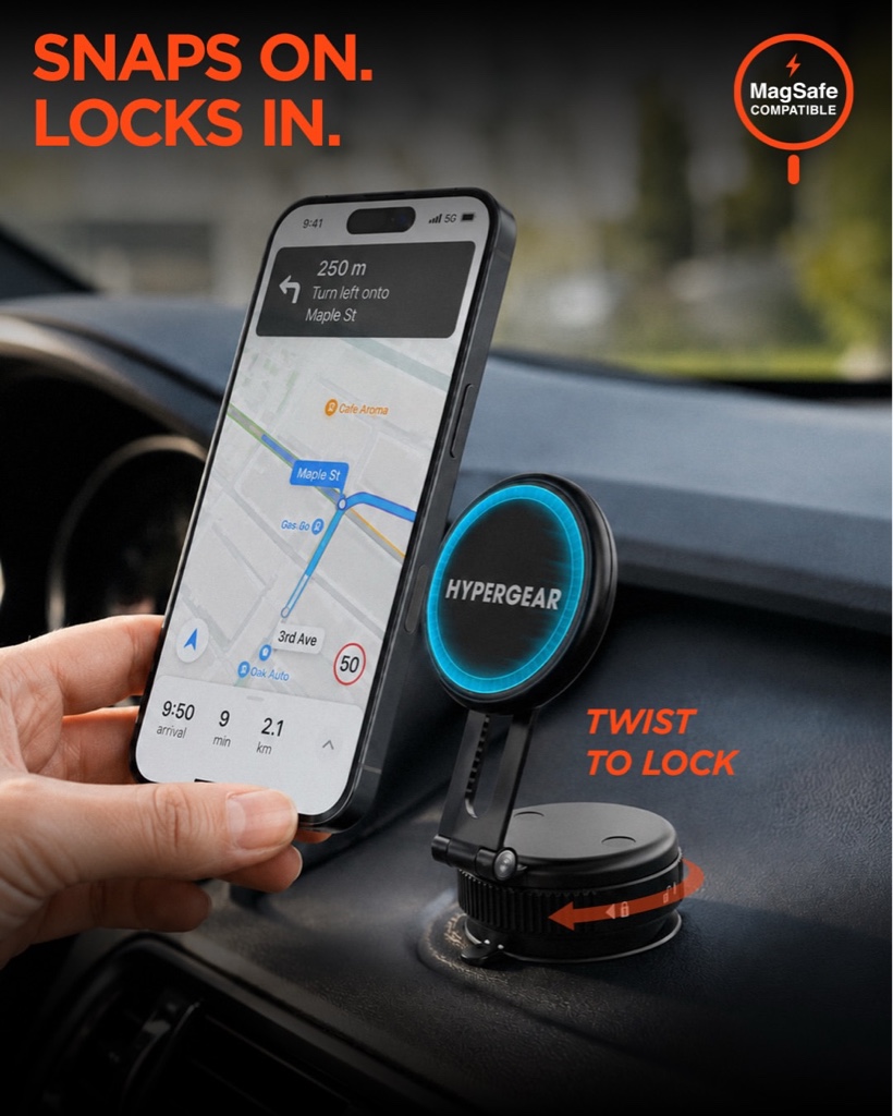 HyperGear Mag Vac Magnetic Phone Mount with Vacuum Suction Cup Base | Multi-Surface Black