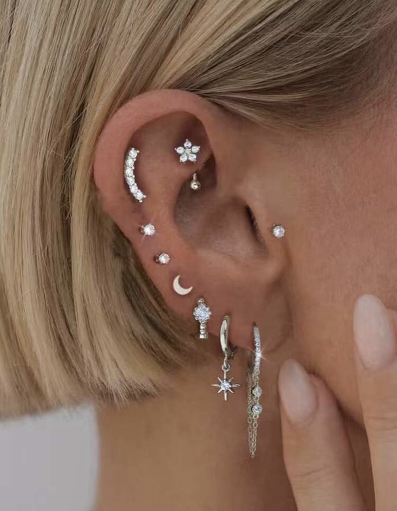 Set de 9 Aretes plateados