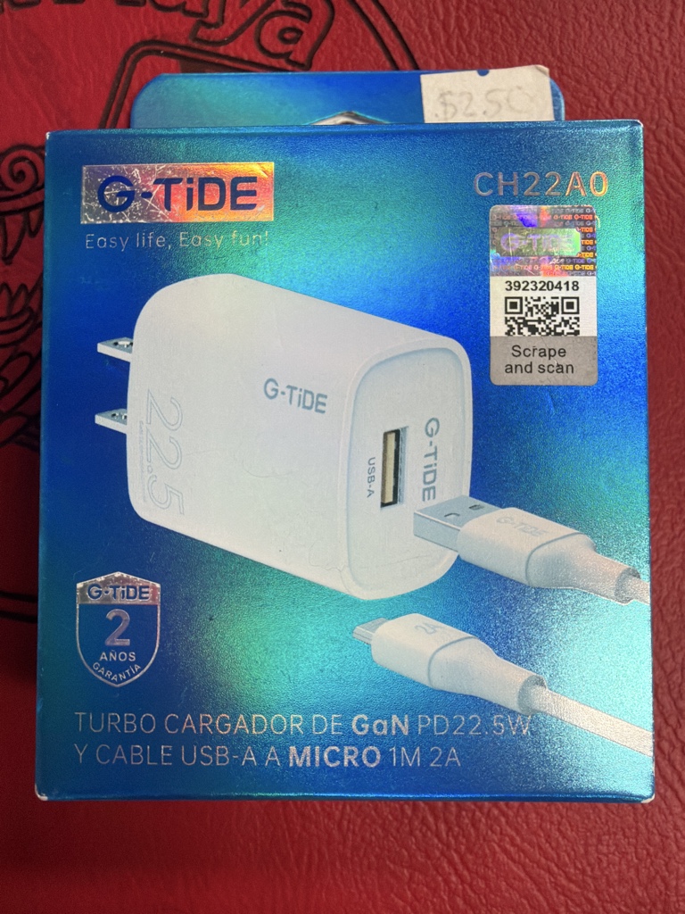 CARGADOR COMPLETO G-Tide TURBO 22.5w GaN 1m USB A V8 CH22A0 Bco