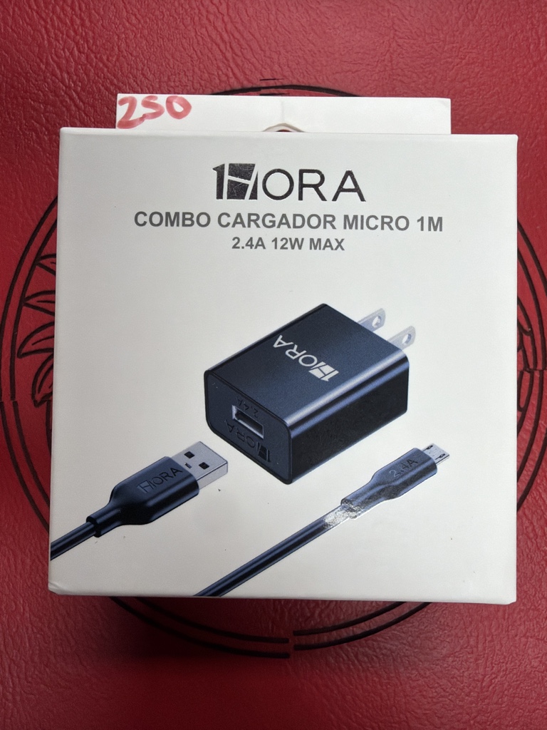 CARGADOR 1HORA COMBO USB A V8 12W Negro