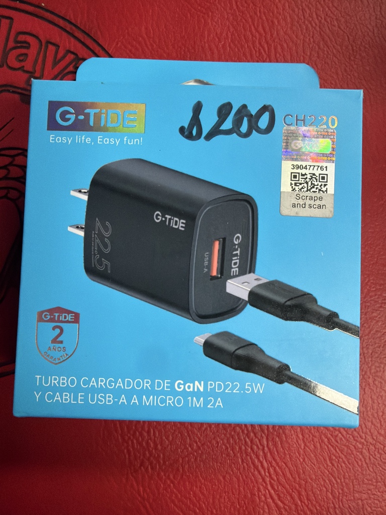 CARGADOR COMPLETO G-Tide 22.5w TURBO USB A V8 Negro CH220