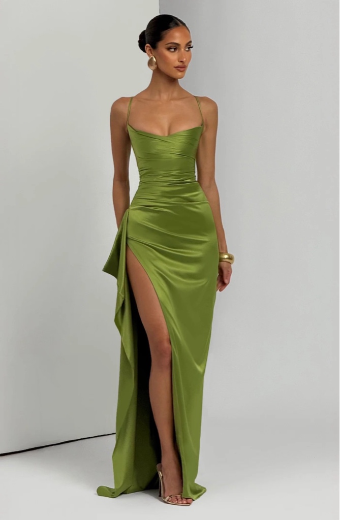 Maxi Dress en Satén Olive By Babyboo
