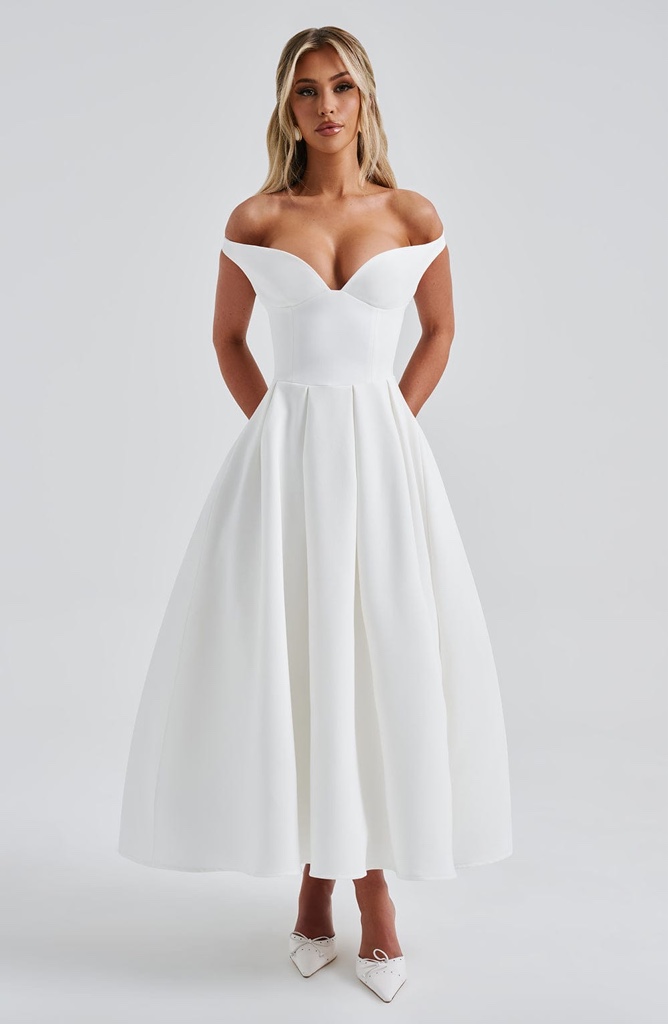 Midi Dress Off Shoulder Ivory By Babyboo (Tul Interno)