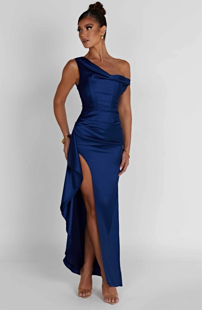 Maxi Dress en Satén Navy By Babyboo