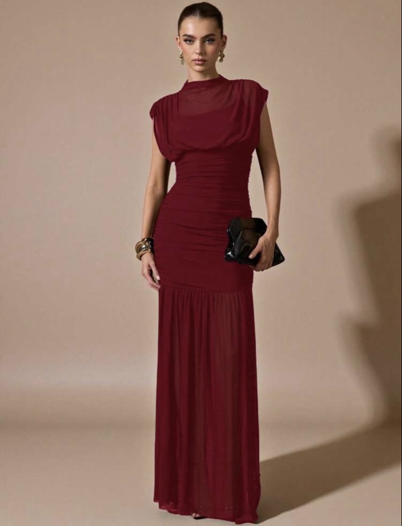 Maxi Dress Stretch en Tono Burgundy
