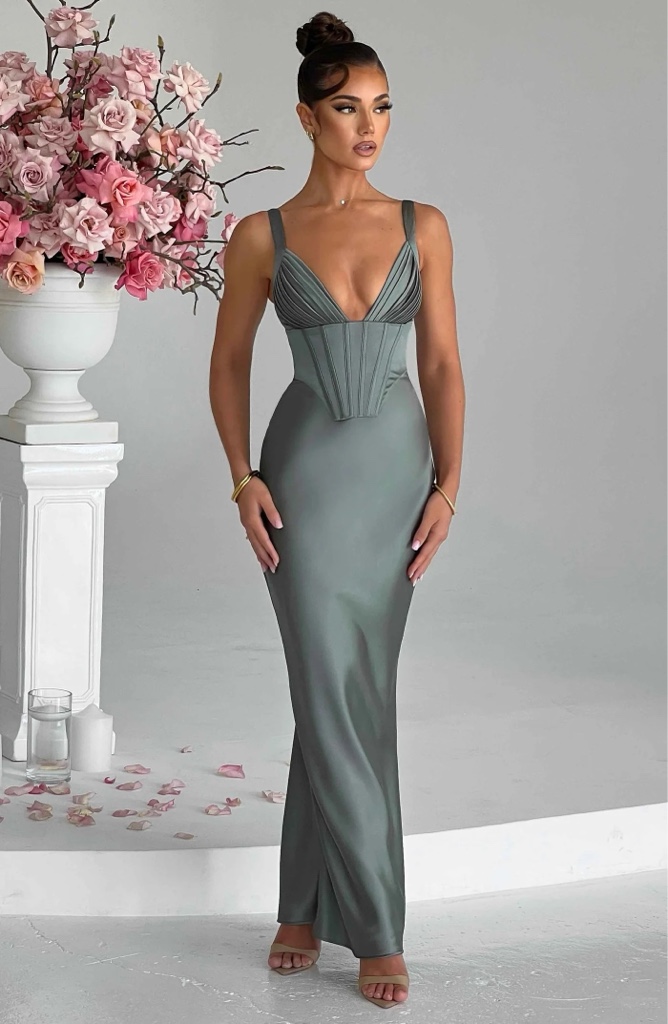 Maxi Dress en Satén Sage By Babyboo