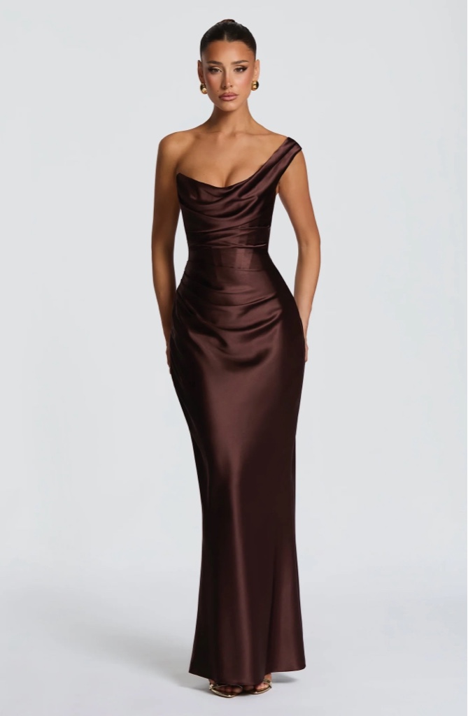 Maxi Dress en Satén Plum Brown Thalassa By Babyboo
