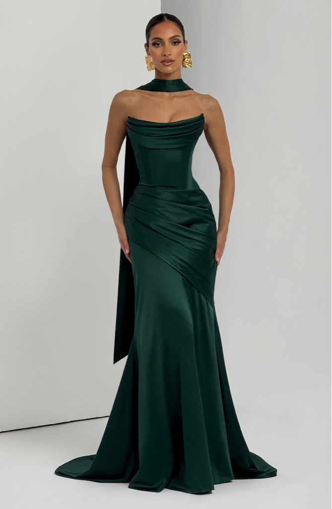Maxi Dress en Satén Emerald By Babyboo