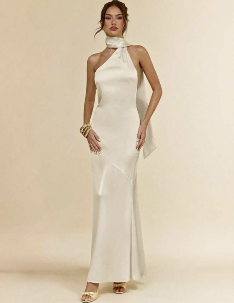 Maxi Dress Champagne Beige en Satén
